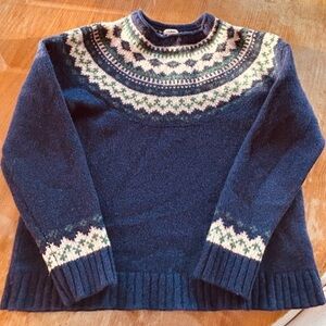 L.L. Bean Navy/GreenLambswool Nordic Fair Isle Crew Neck Sweater for Women